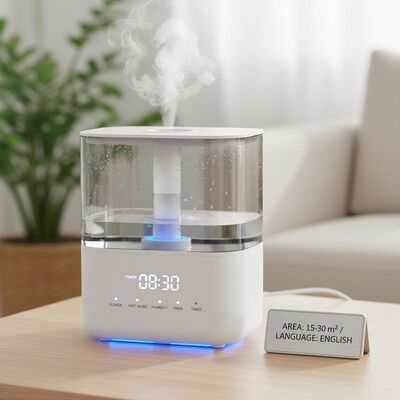 Bom preço Humidificador de ar ultrassônico com temporizador concebido para área de 15-30 metros quadrados com linguagem de operação e desempenho em inglês on-line
